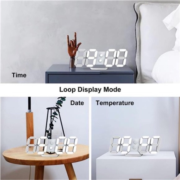 3D Led Digital Alarm Desk Clock Small Wall Clock Snooze Dimmable Time Memory - Picture 2 of 6